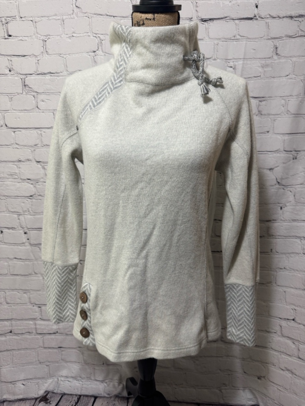 Prana Women's Cream Lucia Sweater with Button Detail Cozy cowl neck wool blend